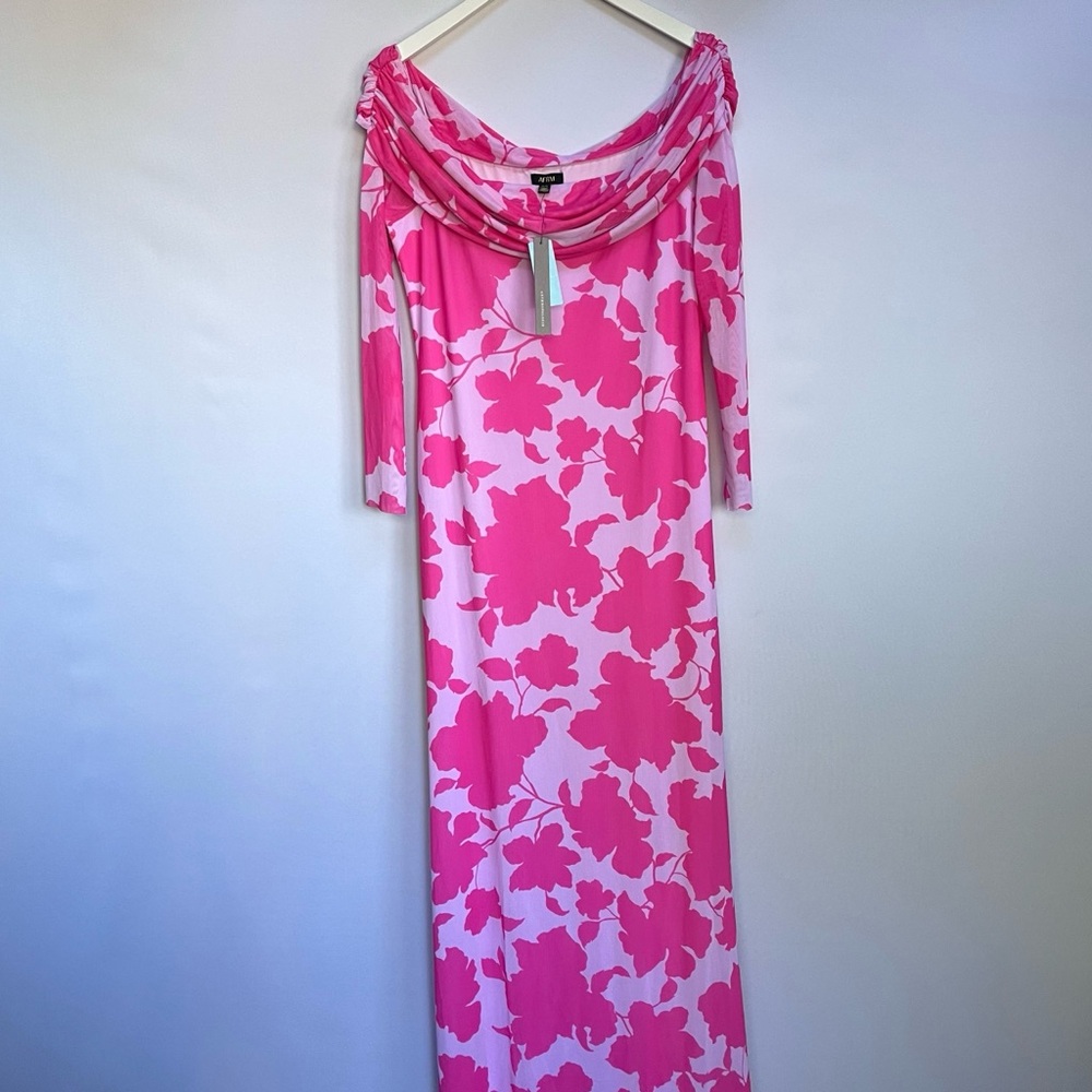 NWT Anthropologie AFRM Long-Sleeve Off-The-Shoulder Mesh Maxi Dress - Picture 10 of 14